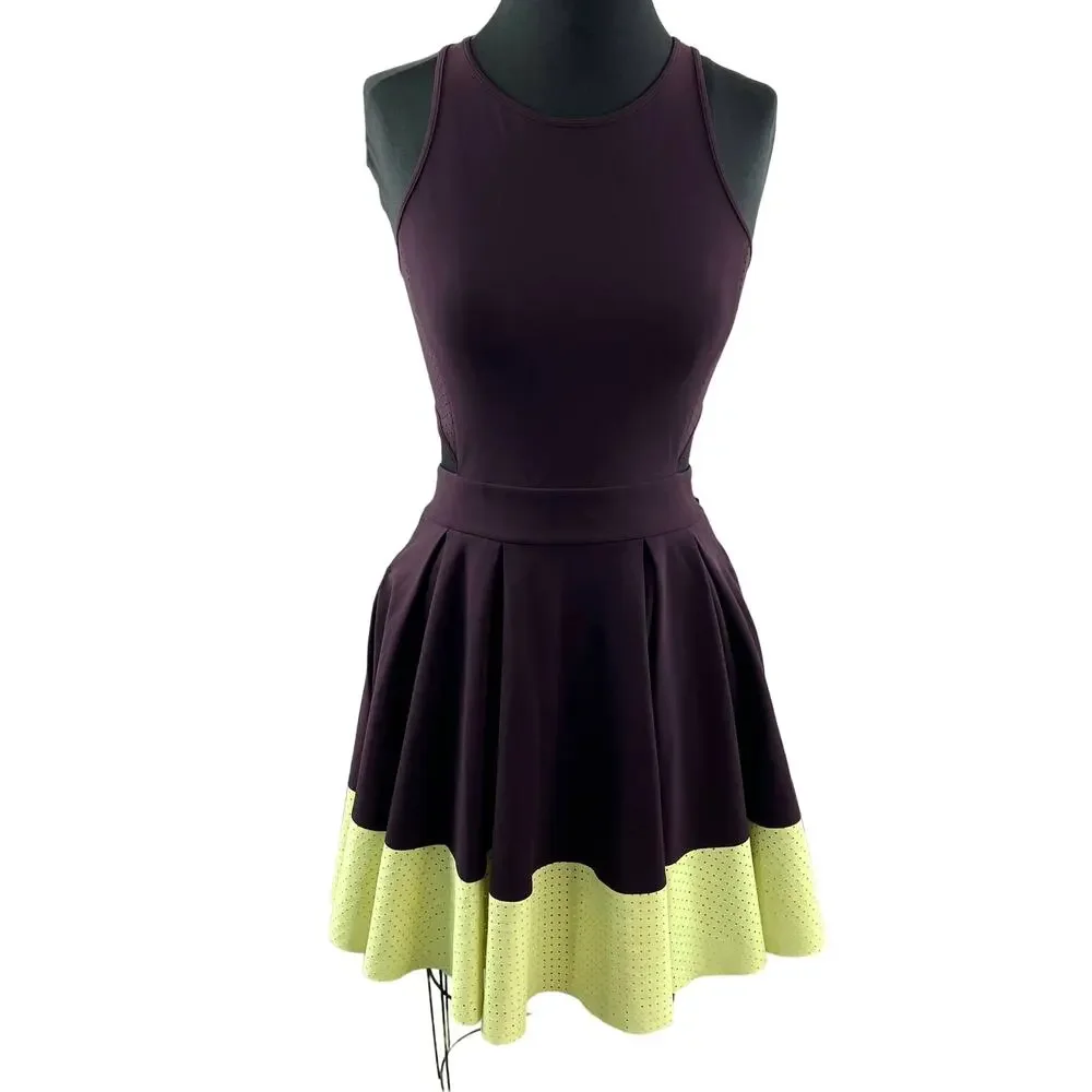 LULULEMON Purple Cherry Lime Sleeveless Back Cut Out Fit & Flare Away Dress